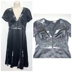 Vintage Y2K Silk‎ Babydoll Dress V Neck 2 Midi Whimsigoth Event Wedding Guest